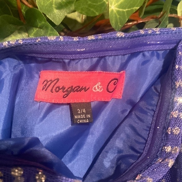 Morgan & Co. Blue Glittery Prom Dress Hi Low - Picture 8 of 8